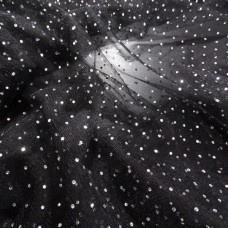 Ткань Сетка с камнями (черный-серебро)